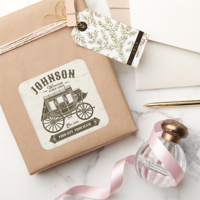 Pegatina Cuadrada NOMBRE Personalizado Viejo Transporte de Estrella  (Regalar)