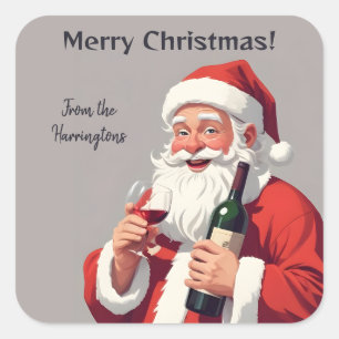 Pegatina Cuadrada Nombre personalizado y texto divertidos Santa borr