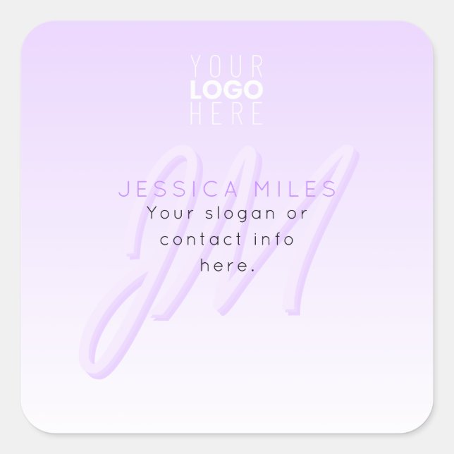 Pegatina Cuadrada Nombre profesional y plantilla de eslogan | Morado (Anverso)