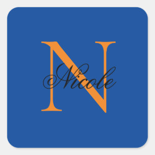 Pegatina Cuadrada Nombre propio monogramado inicial azul profundo