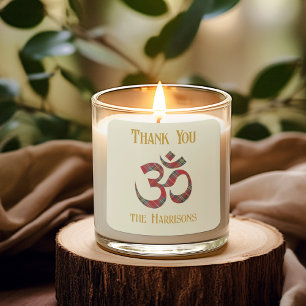 Pegatina Cuadrada Nombre. Símbolo de Om de Tartán 3-in Gracias Pegat