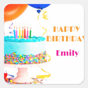 Pegatina Cuadrada Nombre simple y feliz de cumpleaños
