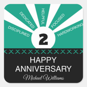 Pegatina Cuadrada Nombre y año personalizados, aniversario de emplea