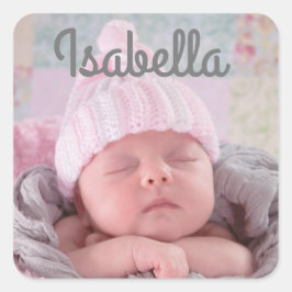 Pegatina Cuadrada Nombre y foto personalizados del bebé