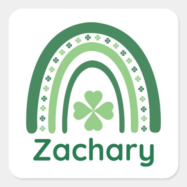 Pegatina Cuadrada Nombre Zachary Clover Boho Rainbow (Anverso)