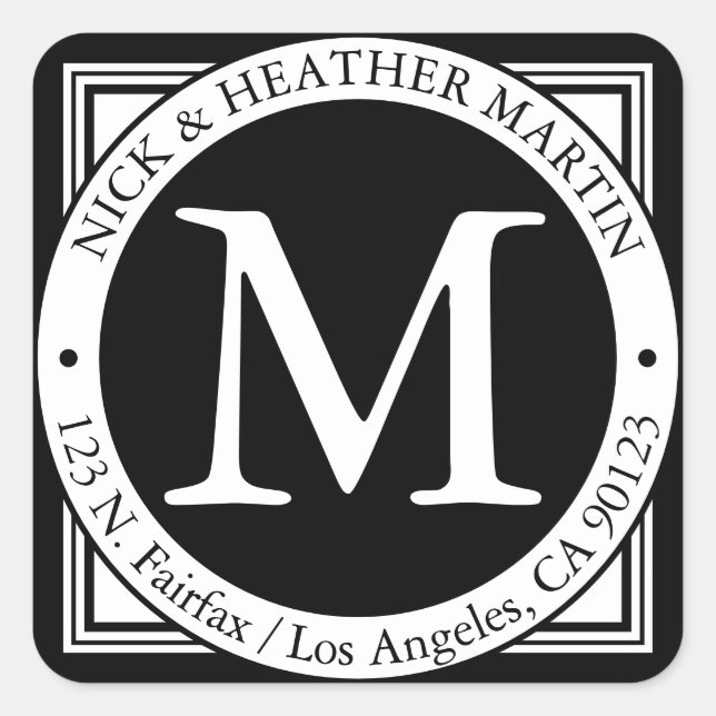 Pegatina Cuadrada Nombres, apellidos Dirección inicial y devolución  (Anverso)