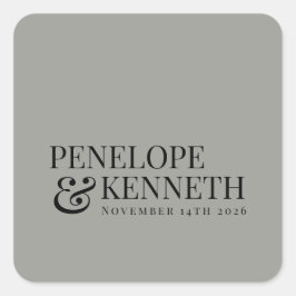 Pegatina Cuadrada Nombres clásicos de boda Gris y personalizados