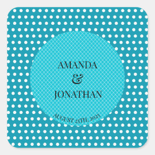 Pegatina Cuadrada Nombres clásicos de casamiento personalizado azul 