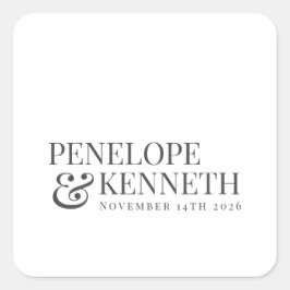Pegatina Cuadrada Nombres clásicos elegantes de boda blanca personal