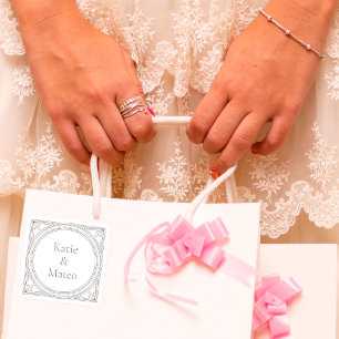 Pegatina Cuadrada Nombres de Pareja Personalizados Elegantes Art Dec