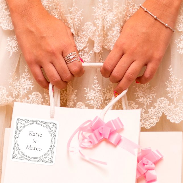 Pegatina Cuadrada Nombres de Pareja Personalizados Elegantes Art Dec (Subido por el creador)