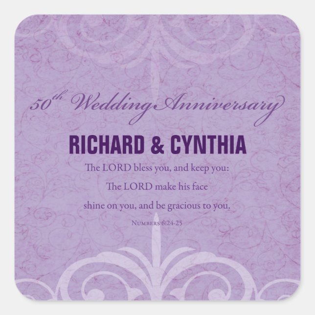 Pegatina Cuadrada Nombres personalizados, 50 aniversario Boda a pare (Anverso)