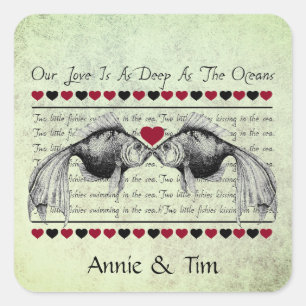 Pegatina Cuadrada Nombres personalizados de San Valentín para peces 