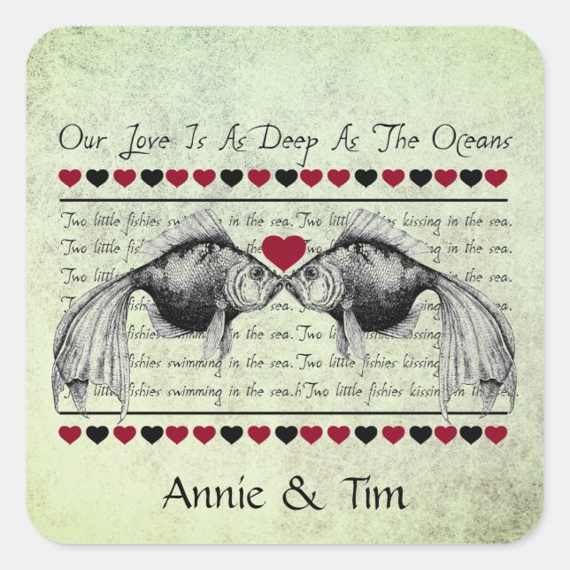 Pegatina Cuadrada Nombres personalizados de San Valentín para peces  (Anverso)