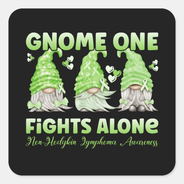 Pegatina Cuadrada Non Hodgkin Lymphoma Cancer Lime Ribbon Gnome (Anverso)