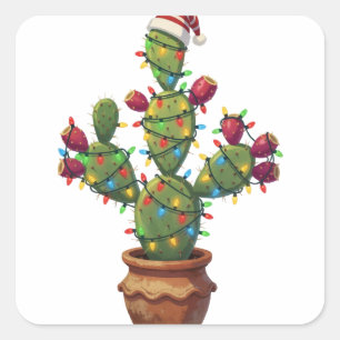 Pegatina Cuadrada Nopal con colores brillantes y festivos en Navidad
