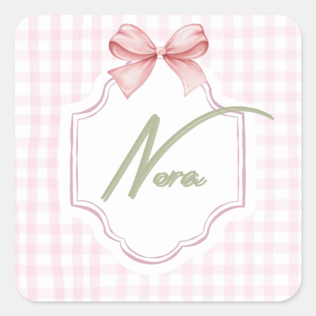 Pegatina Cuadrada Nora Nora Baby Nursery Bow&Gingham (Anverso)