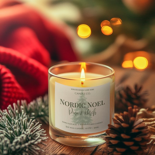 Pegatina Cuadrada Nordic Noel Pine & Birch Candle Label (Subido por el creador)