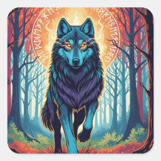 Pegatina cuadrada Nordic Spirit Wolf