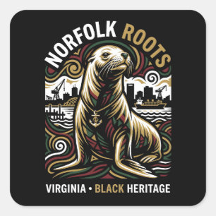 Pegatina Cuadrada Norfolk Roots León Marino Patrimonio Marítimo Afro