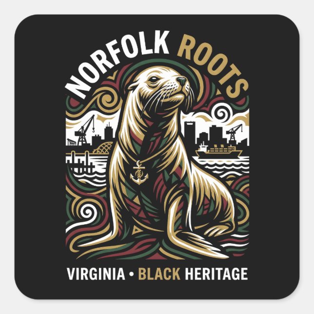 Pegatina Cuadrada Norfolk Roots Sea Lion African American Maritime  (Anverso)