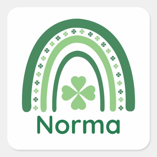 Pegatina Cuadrada Norma Name Clover Boho Rainbow (Anverso)