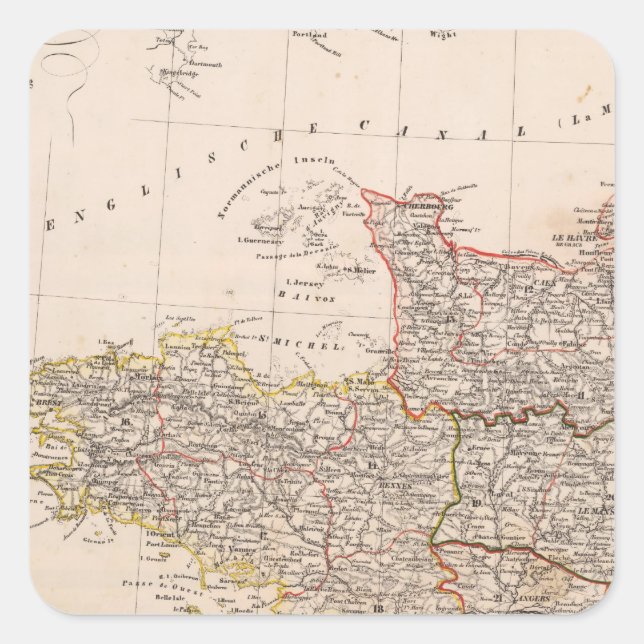 Pegatina Cuadrada Noroeste de Francia (Anverso)