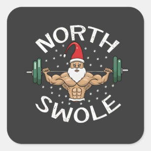 Pegatina Cuadrada Norte Swole Divertido Músculo Santa Navidad Fitnes