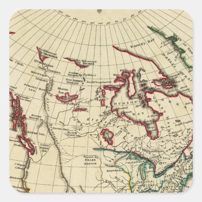 Pegatina Cuadrada Norteamérica con fronteras delineadas (Anverso)