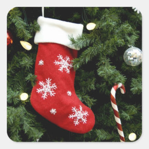 Pegatina Cuadrada Norteamérica. Decoraciones del navidad en árbol.