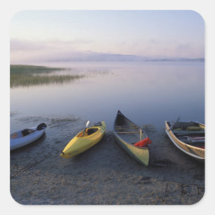 Pegatina Cuadrada Norteamérica, EE.UU., barcos en la costa de