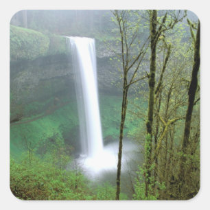 Pegatina Cuadrada Norteamérica, EE. UU., Oregón, Silver Falls State