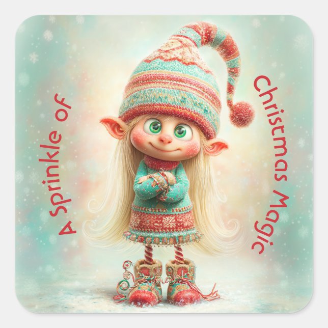 Pegatina Cuadrada North Pole Elf Celebration | Christmas Magic (Anverso)