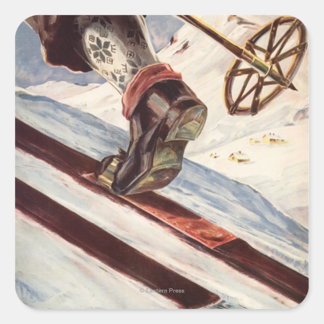 Pegatina Cuadrada Noruega - El hogar del esquí (Anverso)