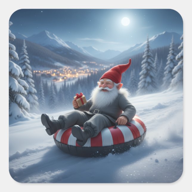Pegatina Cuadrada Norwegian Nisse Sledding, Stickers (Anverso)