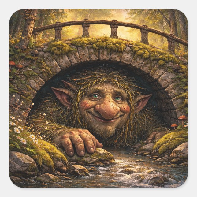 Pegatina Cuadrada Norwegian Troll Hiding Under Bridge, Stickers (Anverso)