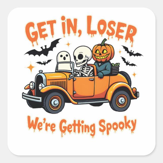 Pegatina Cuadrada Nos estamos volviendo más perdedores con Halloween (Anverso)