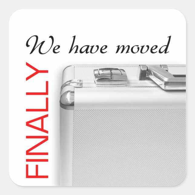 Pegatina Cuadrada Nos hemos mudado (Anverso)