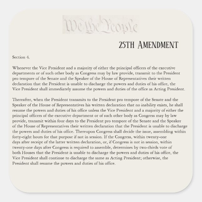 Pegatina Cuadrada Nosotros, el pueblo, resistencia a la enmienda 25  (Anverso)