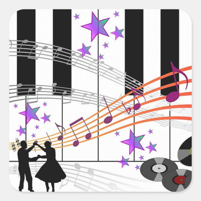 Pegatina Cuadrada Nostalgia de Sock Hop (Anverso)