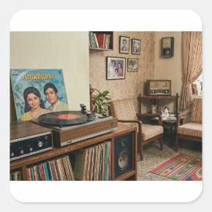 Pegatina Cuadrada Nostalgia India Vintage: Sala de estar retro de lo