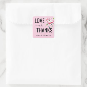 Pegatina Cuadrada Nota de Amor Floral Rosa Cálido