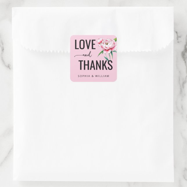 Pegatina Cuadrada Nota de Amor Floral Rosa Cálido (Bolso)