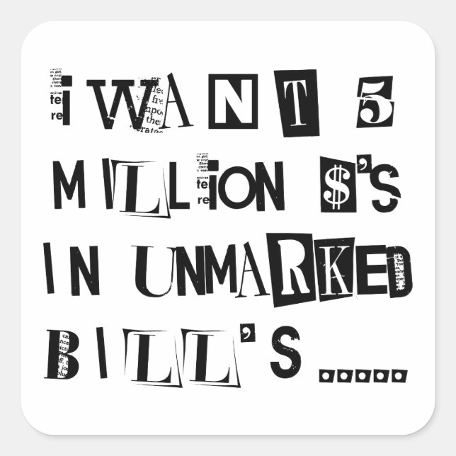 Pegatina Cuadrada Nota de rescate (Anverso)