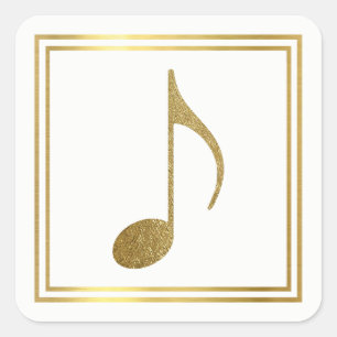Pegatina Cuadrada nota musical de oro fino