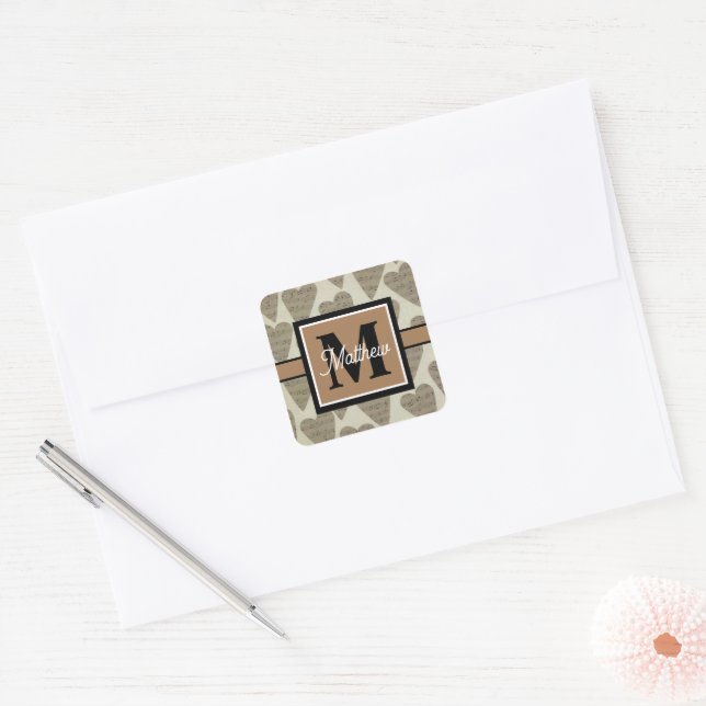 Pegatina Cuadrada Nota musical Monograma de músico de corazón (Sobre)