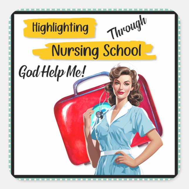 Pegatina Cuadrada Notas de la Enfermería de la enfermera Retro Pinup (Anverso)