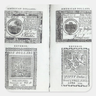 Pegatina Cuadrada Notas de la moneda continental