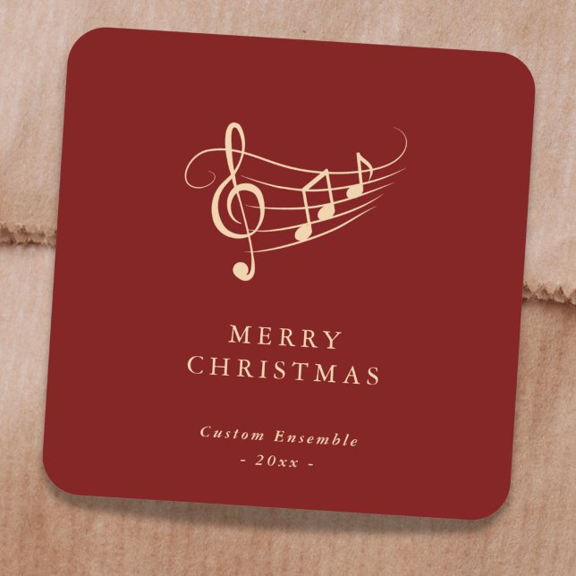 Pegatina Cuadrada Notas de Música de Oro Simple Navidad Verde (Subido por el creador)