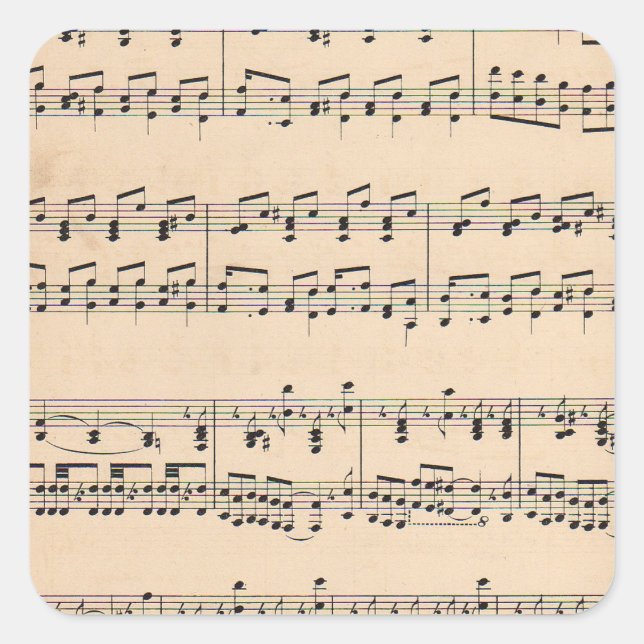 Pegatina Cuadrada Notas de puntuación de la música de hojas antiguas (Anverso)